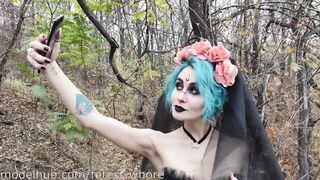 Halloween Cosplayes nőci hátsó bejáratba dugva